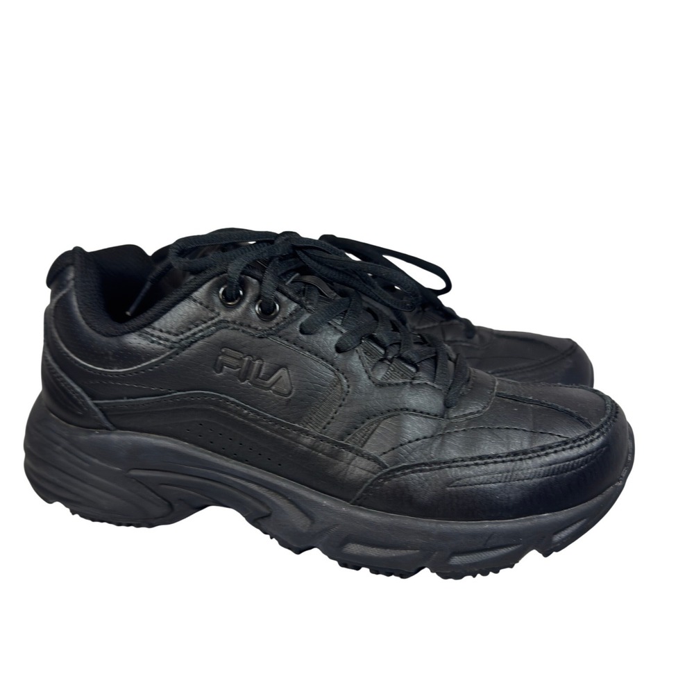FILA Men's Work Shoes Black‎ Leather Non-Slip Sneakers Size 8